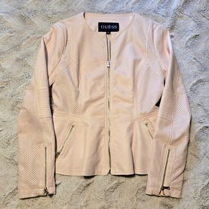 Light Pink Leather Zip Up Guess Jacket